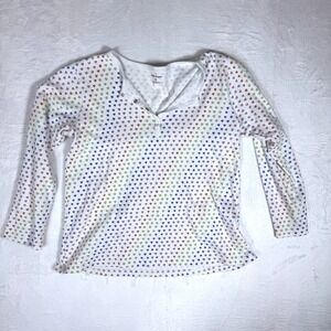 ROLLER RABBIT Womens Heart Print Snap Button Henley‎ Top Trendy Casual PJ SZ S